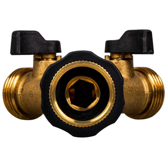 Rozdzielacz 2-drożny z zaworami kulowymi na kran GW 3/4" – Wyjście 2x GZ 3/4"