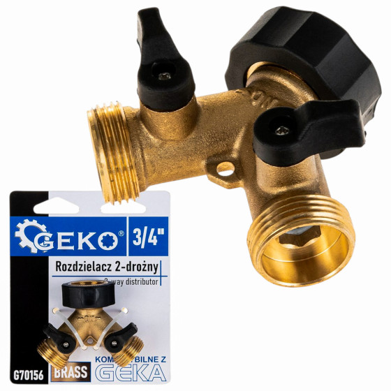 Rozdzielacz 2-drożny z zaworami kulowymi na kran GW 3/4" – Wyjście 2x GZ 3/4"