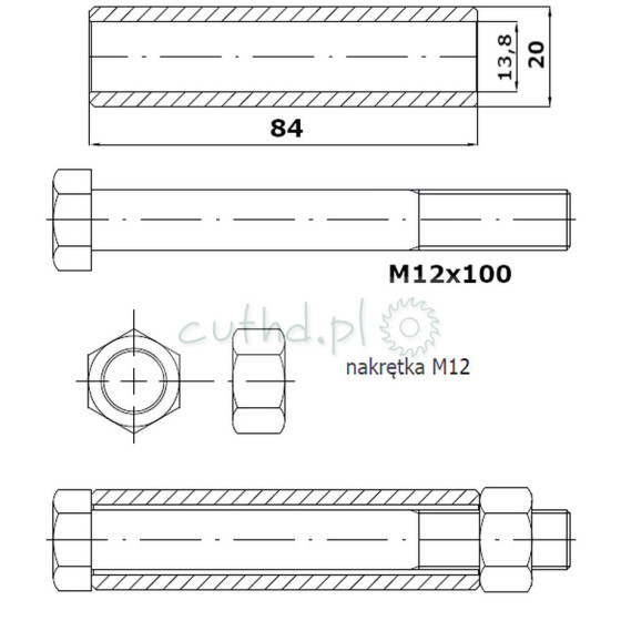 Tulejka montażowa śruba nakrętka koła 260mm